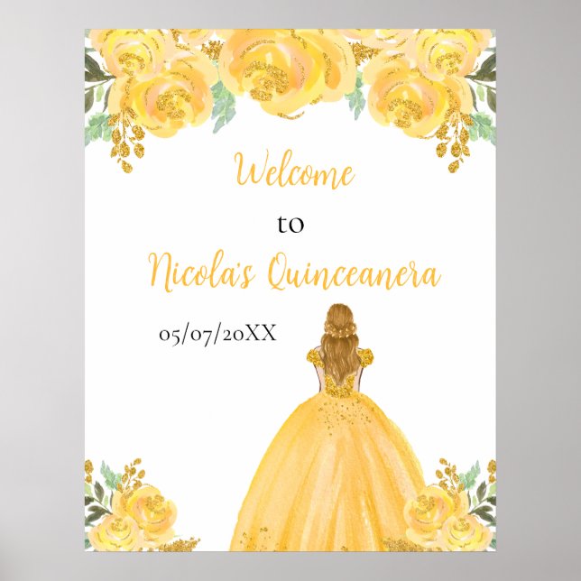 Poster Blonde Hair Princess Gold Quinceanera Bienvenue (Devant)