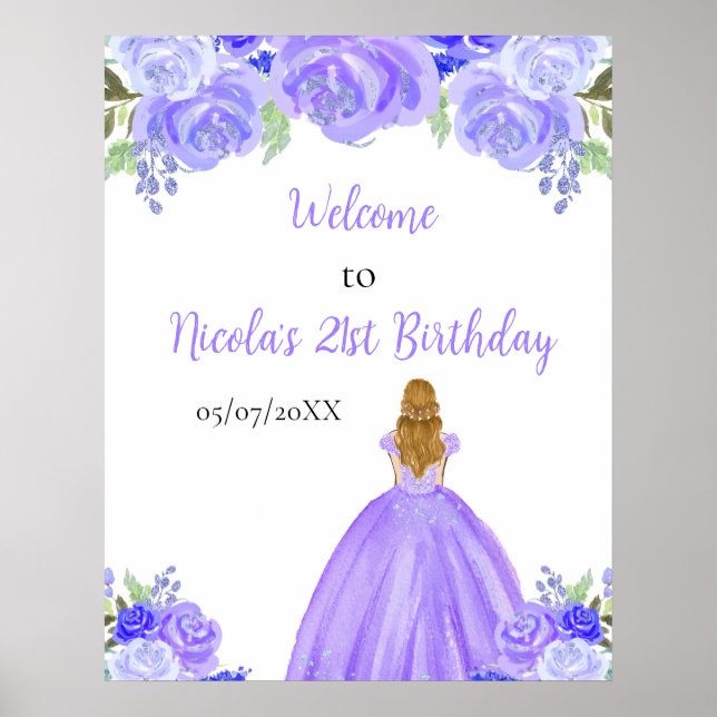Poster Blonde Hair Princess Purple Anniversaire Bienvenue (Devant)