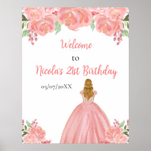 Poster Blonde Hair Princess Rose Floral Anniversaire Bien