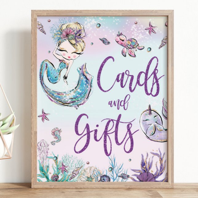 Poster Blonde Sirène Anniversaire Cartes de Baby shower e (zazzle-mermaid-blonde-girl-under-the-sea-ocean-pool-1st-birthday-baby-shower-cards-and-gifts-sign)
