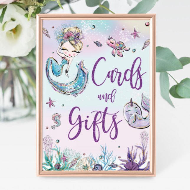 Poster Blonde Sirène Anniversaire Cartes de Baby shower e (zazzle-mermaid-blonde-girl-under-the-sea-ocean-pool-1st-birthday-baby-shower-cards-and-gifts-sign)