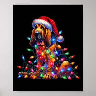 Poster Bloodhound Feux de Noël Santa Hat Amoureux des chi