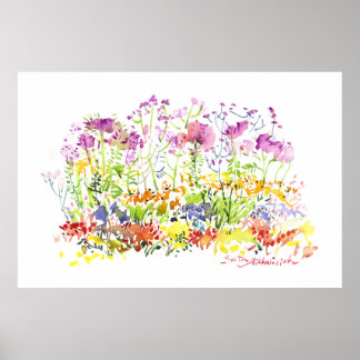 Poster Blooming Summer Garden - Hand-Painted Watercolor