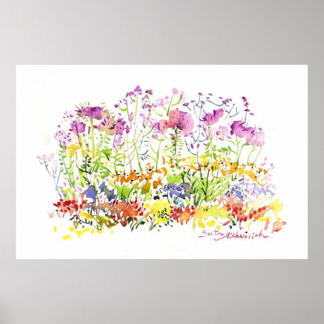 Poster Blooming Summer Garden - Hand-Painted Watercolor (Devant)