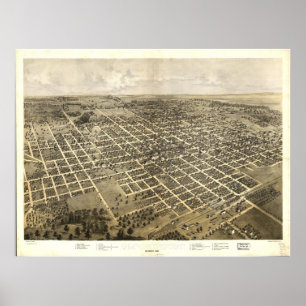 Poster Bloomington Illinois 1867 Carte panoramique antiqu