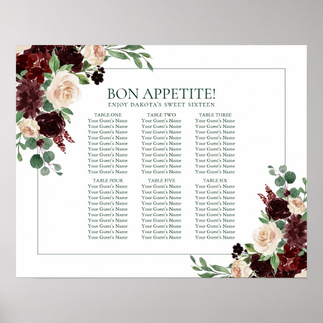 Poster Blooms rustiques | Terracotta Marsala 6 Table Sièg (Devant)