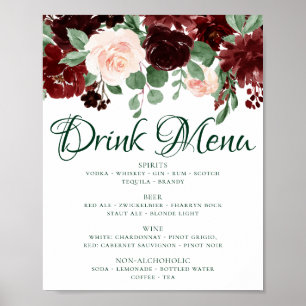 Poster Blooms rustiques   Terracotta Marsala Menu Boisson