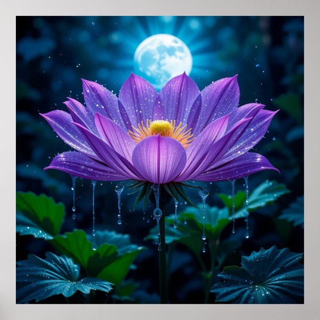 Poster Blossom De Lotus Violet Sous Lune (Devant)