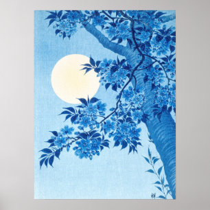 Poster Blossoming Cherry Moonlit Night Ohara Koson Blue18
