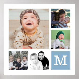 Poster Blue 5 Photo Collage Instagram Gallery Monogramme