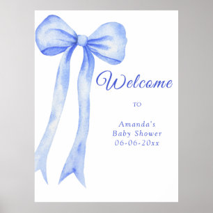 Poster blue a bow - bienvenue baby shower party