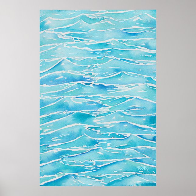 Poster Blue Aqua Ocean Sea Waves Aquarelle Imprimer (Devant)