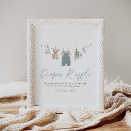 Poster Blue Baby Clothes Baby Shower Diaper Raffle Sign