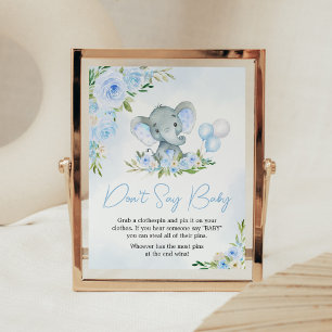 Poster Blue Balloon Floral Elephant Ne pas dire bébé