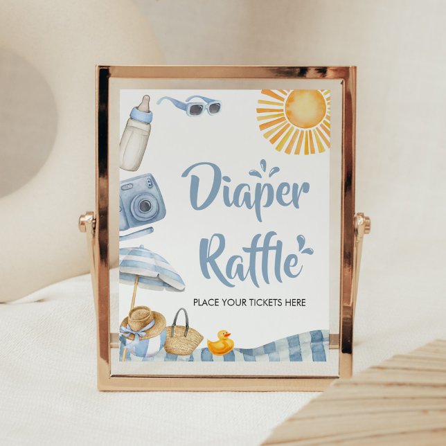 Poster Blue Beach Baby shower d'été Déchets Raffle (Boy Splish Splash Baby Shower Diaper Raffle Sign)