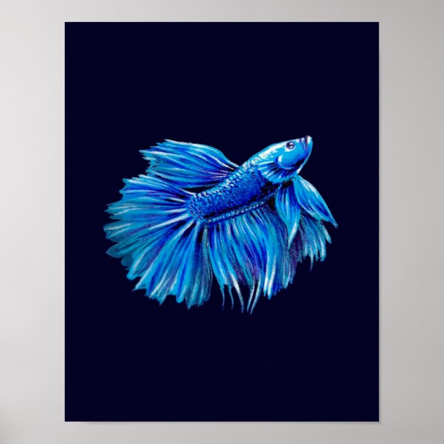 Poster Blue Betta Fish on Navy |Aquarium Lover (Devant)