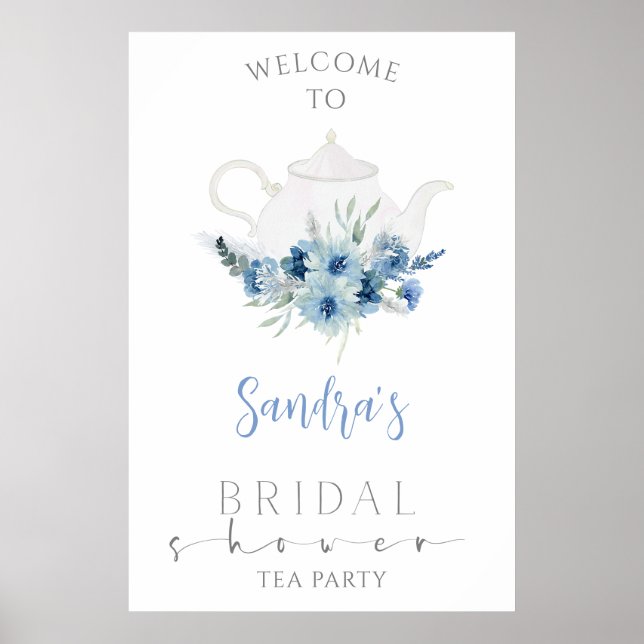 Poster Blue Boho Floral Tea Party Fête des mariées Bienve (Devant)