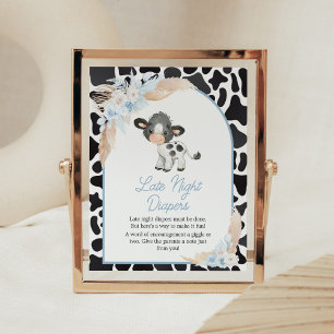 Poster Blue Boho Highland Cow Baby Late Night Diapers