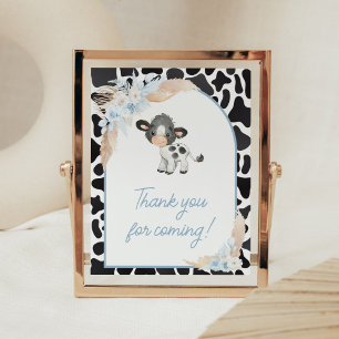 Poster Blue Boho Highland Vache Merci bébé pour venir