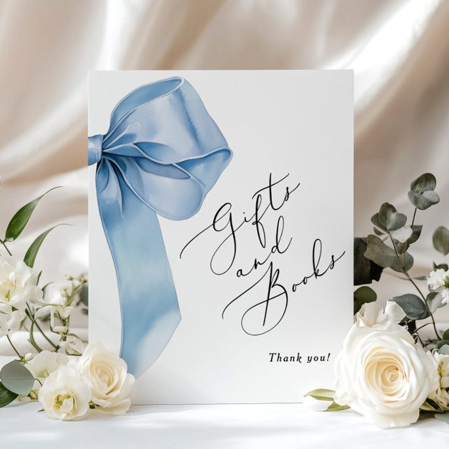 Poster Blue Bow Livres et cadeaux calligraphie élégante (Créateur téléchargé)