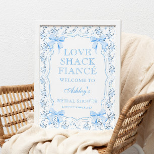 Poster Blue Bow Love Shack Fiance Fête des mariées Bienve