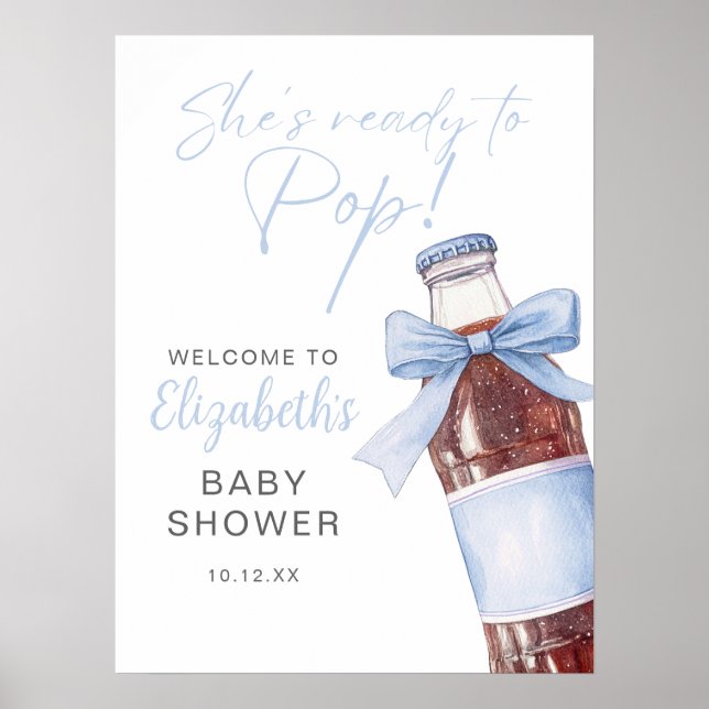 Poster Blue Bow Soda Bottle Baby Shower Welcome Sign (Devant)