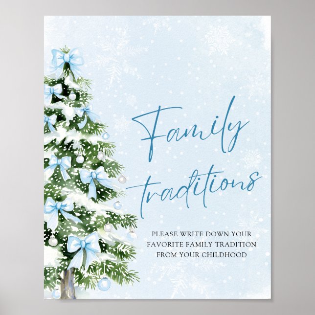 Poster Blue Bows Christmas Tree Family Traditions Game (Devant)