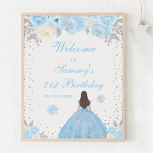 Poster Blue Brunette Coiffeuse Fille Anniversaire Bienven