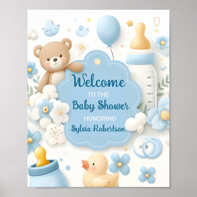 Poster Blue Bundle Joy : Teddy Bear Baby Boy Douche Bienv (Devant)