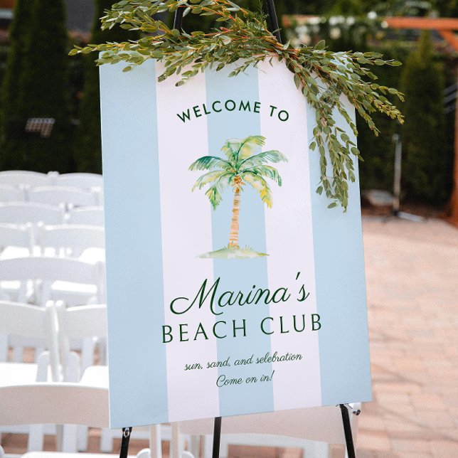 Poster Blue Cabana Stripes Palm Beach Club Bienvenue (Créateur téléchargé)