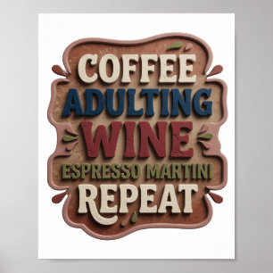 Poster Blue CAFÉ DEVIENT ADULTE VIN ESPRESSO MARTINI RÉPÈ