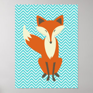 Poster Blue Chevron Sly Fox Nursery Art