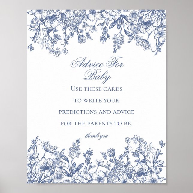 Poster Blue Chinoiserie Conseil pour le jeu Baby shower (Devant)