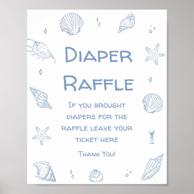 Poster Blue Coastal Beach Baby shower Déchets Raffle (Devant)
