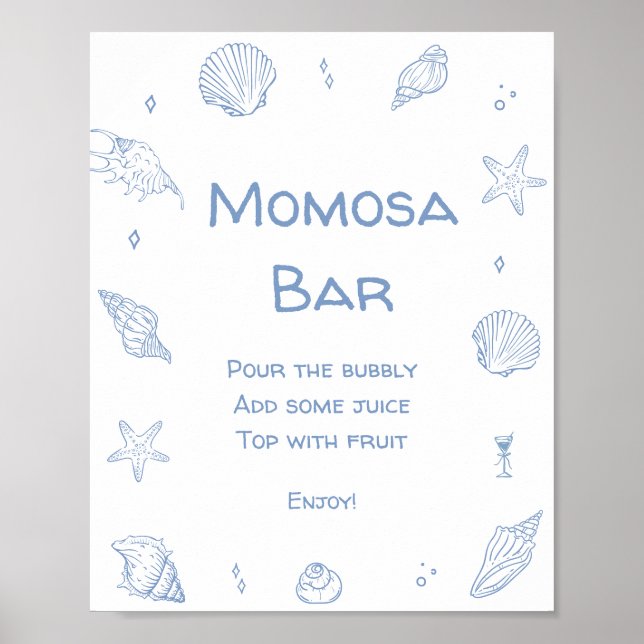 Poster Blue Coastal Beach Baby shower Momosa Bar (Devant)
