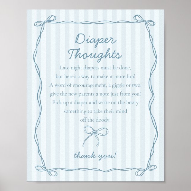 Poster Blue Coquette Bow Pastel Diaper Pensées Douche (Devant)