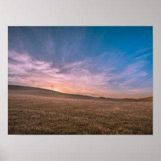 Poster Blue Countryside Sunset