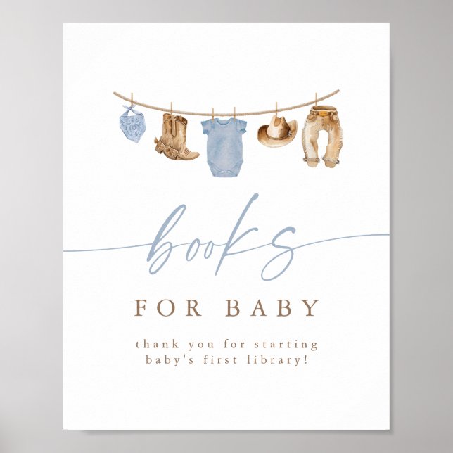 Poster Blue Cowboy Clothesline Books for Baby (Devant)