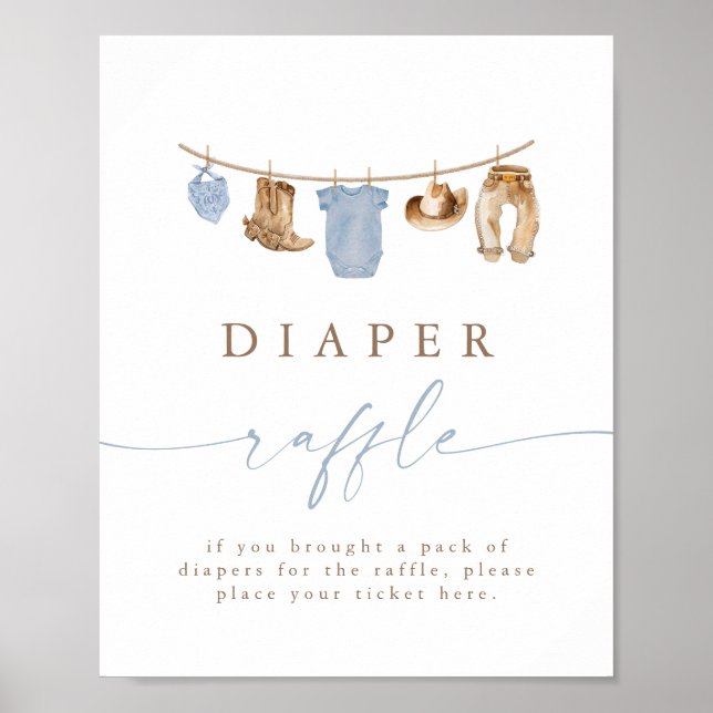 Poster Blue Cowboy Clothesline Diaper Raffle (Devant)