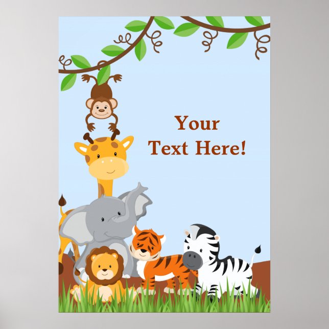 Poster Blue Cute Jungle Baby Animaux (Devant)