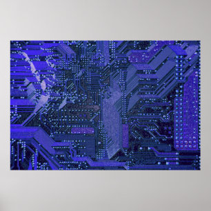 Poster Blue Cyber Circuit Board Tech Electronique