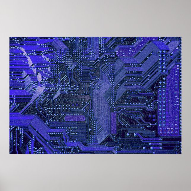 Poster Blue Cyber Circuit Board Tech Electronique (Devant)