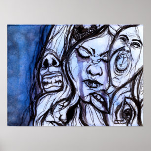 Poster Blue Depression Watercolor Painting