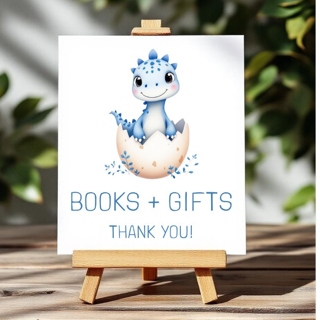 Poster Blue Dinosaur Books and Gifts Baby Shower Sign (Créateur téléchargé)