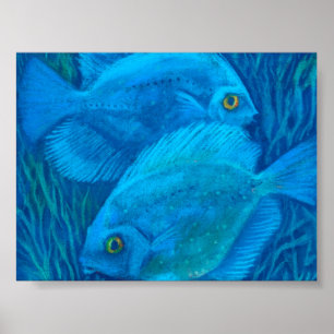 Poster Blue Discussions, Poisson Tropical Art Animal Sous
