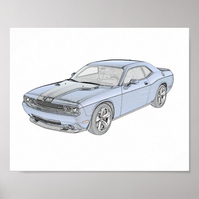 Poster Blue Dodge Challenger Mopar Muscle Car (Devant)