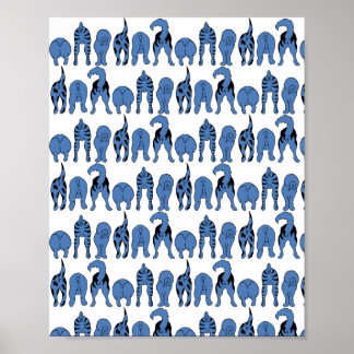 Poster Blue Dog Butts Pattern