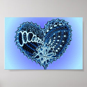Poster Blue Doodle Heart