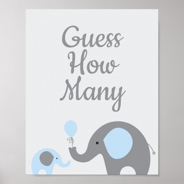 Poster Blue Elephant Baby shower Devinez combien de Jeu s (Devant)