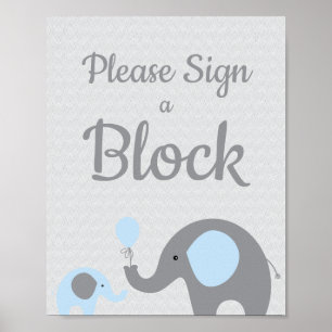 Poster Blue Elephant S'il vous plaît signer un Baby showe